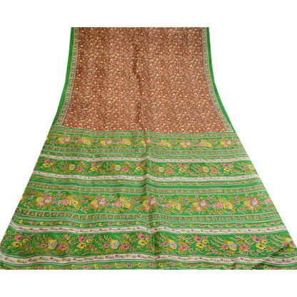 Сари Sanskriti Vintage темно-красного цвета, 100% чистый шелк, напечатанное сари, 5 ярдов, ткань для рукоделия, устойчивая к истиранию