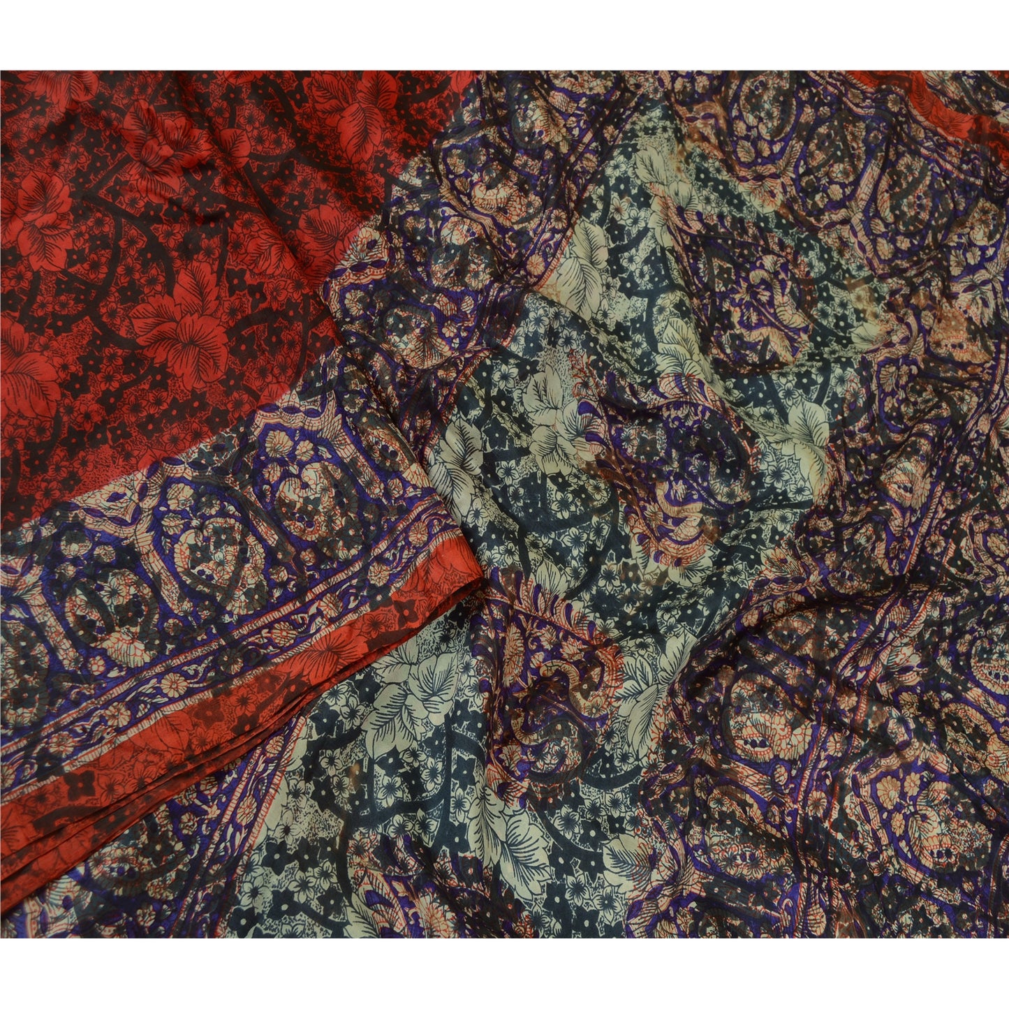 Sanskriti Vintage Sarees Black 100% Pure Silk Printed Sari 5yd Soft Craft Sustainable Fabric