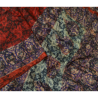 Sanskriti Vintage Sarees Black 100% Pure Silk Printed Sari 5yd Soft Craft Sustainable Fabric