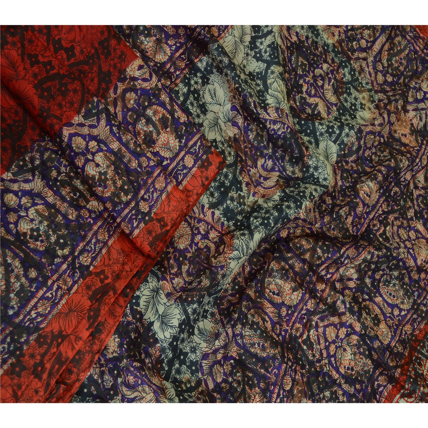 Sanskriti Vintage Sarees Black 100% Pure Silk Printed Sari 5yd Soft Craft Sustainable Fabric