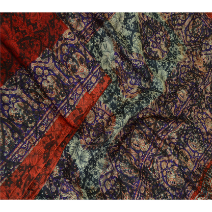 Sanskriti Vintage Sarees Black 100% Pure Silk Printed Sari 5yd Soft Craft Sustainable Fabric