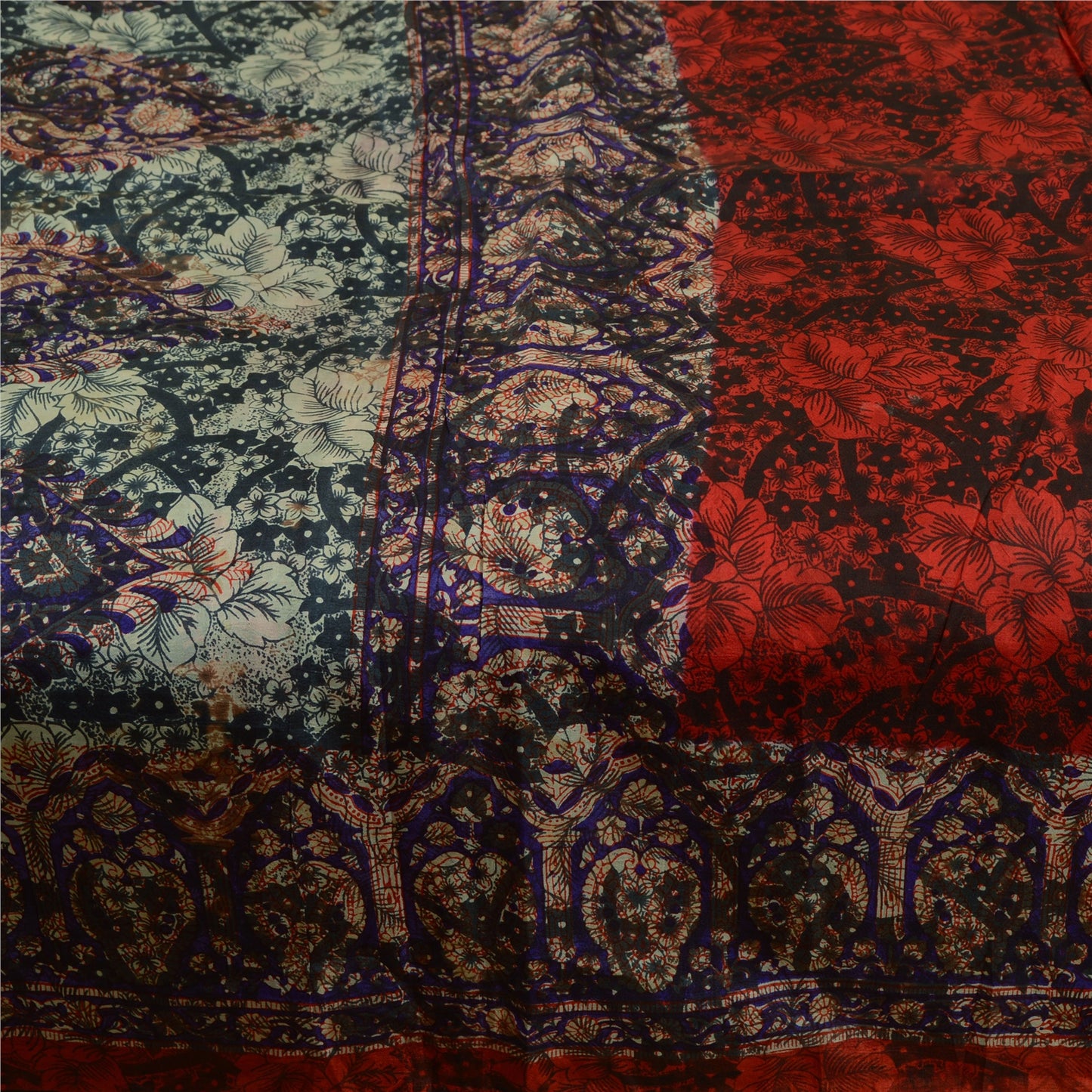 Sanskriti Vintage Sarees Black 100% Pure Silk Printed Sari 5yd Soft Craft Sustainable Fabric