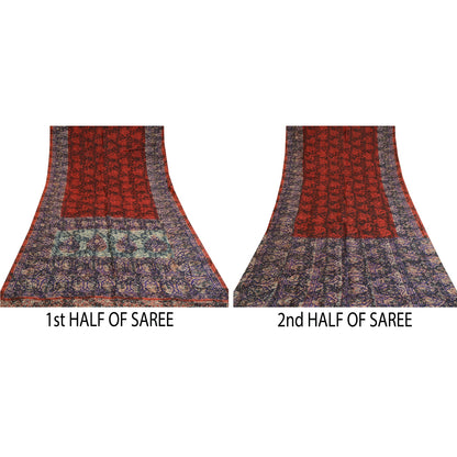 Sanskriti Vintage Sarees Black 100% Pure Silk Printed Sari 5yd Soft Craft Sustainable Fabric