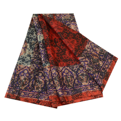 Sanskriti Vintage Sarees Black 100% Pure Silk Printed Sari 5yd Soft Craft Sustainable Fabric