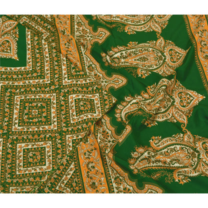 Sanskriti Vintage Sarees Green Pure Silk Indian Printed Sari Floral Craft Sustainable Fabric