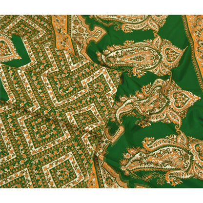 Sanskriti Vintage Sarees Green Pure Silk Indian Printed Sari Floral Craft Sustainable Fabric
