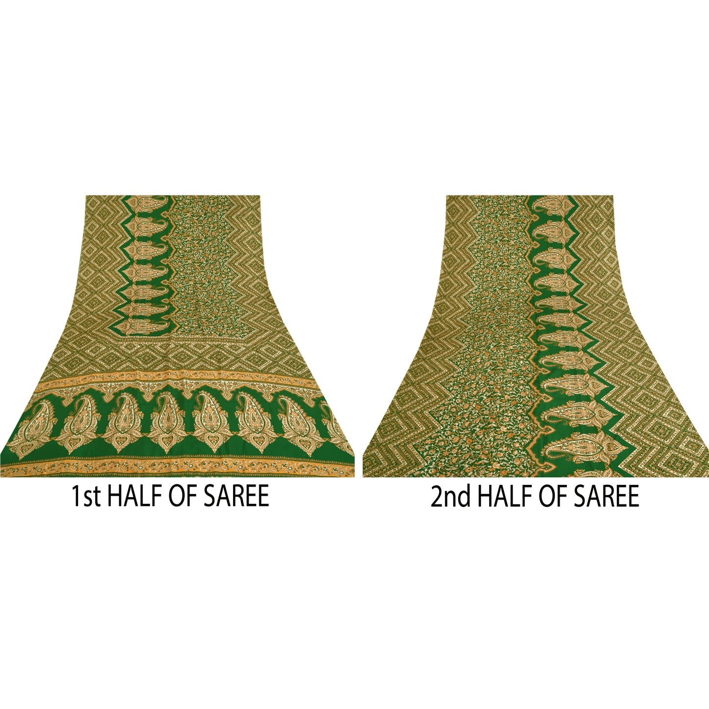 Sanskriti Vintage Sarees Green Pure Silk Indian Printed Sari Floral Craft Sustainable Fabric