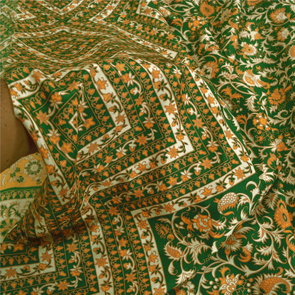 Sanskriti Vintage Sarees Green Pure Silk Indian Printed Sari Floral Craft Sustainable Fabric