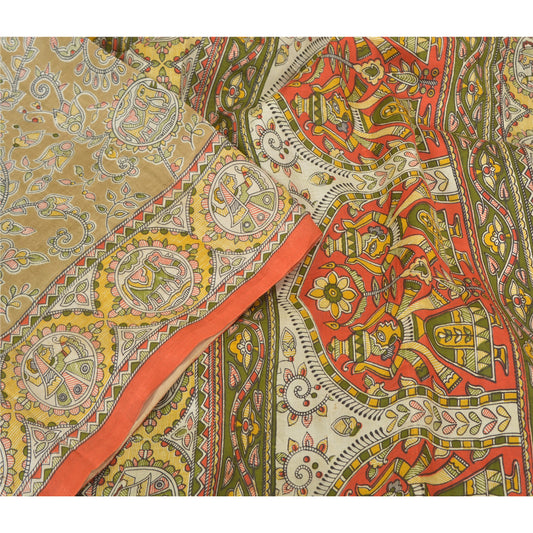 Sanskriti Vintage Sarees Women Printed Indian Green Pure Silk Sari Craft Sustainable Fabric