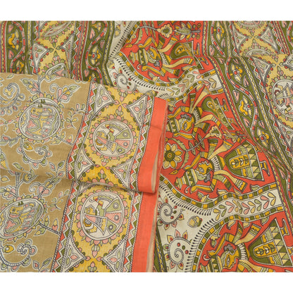 Sanskriti Vintage Sarees Women Printed Indian Green Pure Silk Sari Craft Sustainable Fabric