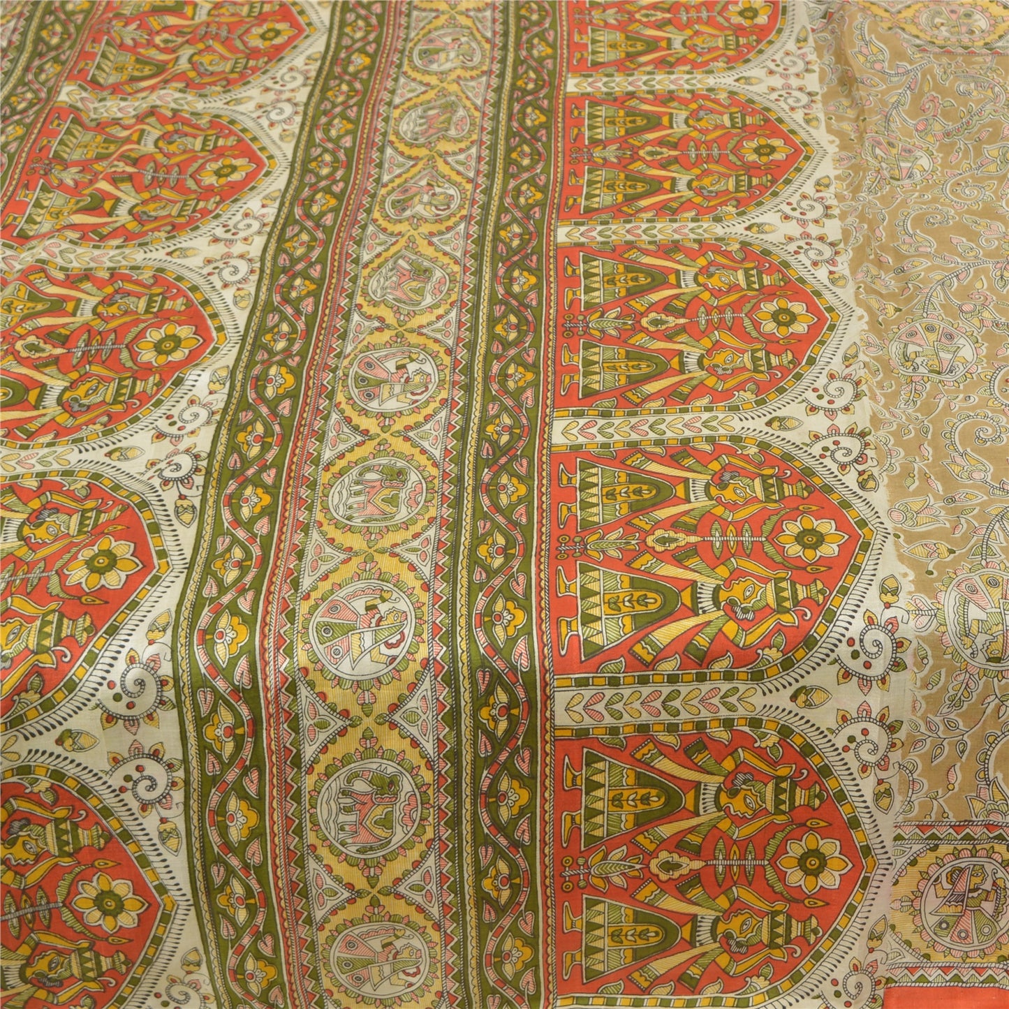 Sanskriti Vintage Sarees Women Printed Indian Green Pure Silk Sari Craft Sustainable Fabric