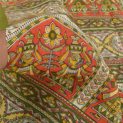 Sanskriti Vintage Sarees Women Printed Indian Green Pure Silk Sari Craft Sustainable Fabric