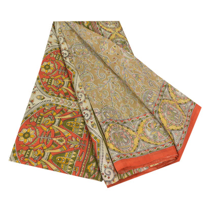 Sanskriti Vintage Sarees Women Printed Indian Green Pure Silk Sari Craft Sustainable Fabric