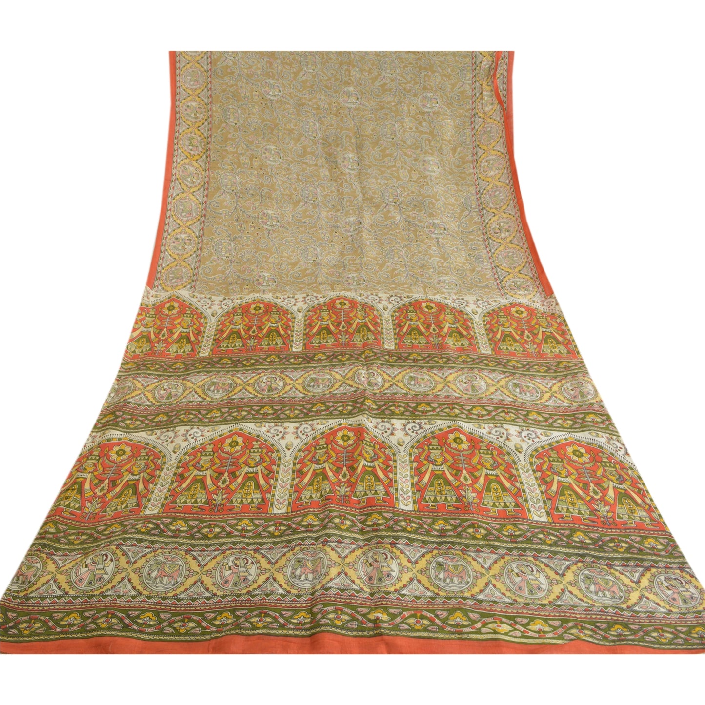 Sanskriti Vintage Sarees Women Printed Indian Green Pure Silk Sari Craft Sustainable Fabric