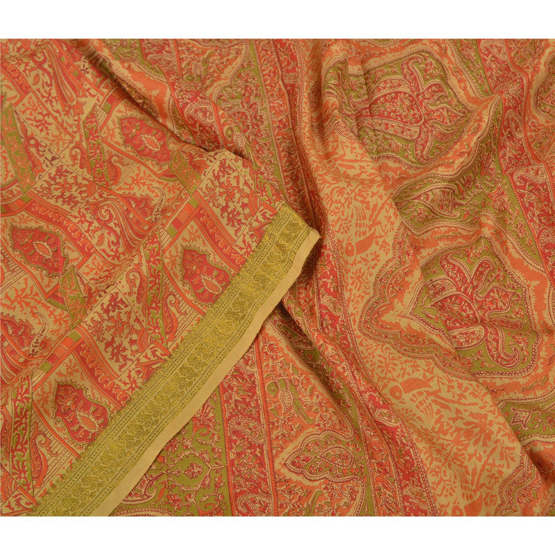Sanskriti Vintage Sarees Multi Pure Silk Printed Zari Border Sari Craft Sustainable Fabric