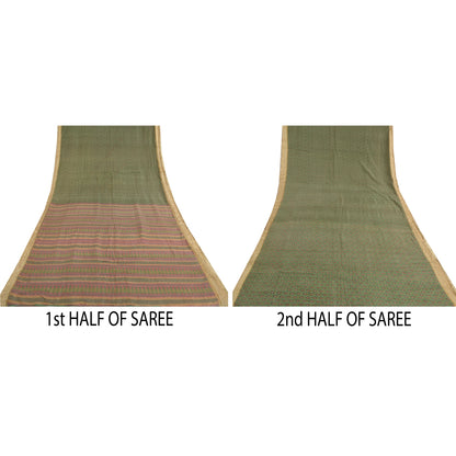 Sanskriti Vintage Sarees Green 100% Pure Silk Printed Woven Sari Craft Sustainable Fabric