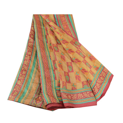 Sanskriti Vintage Sarees Pink Indian Printed Pure Silk Sari Floral Craft Sustainable Fabric