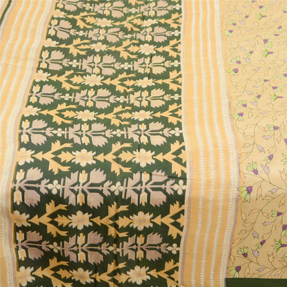 Sanskriti Vintage Sarees Cream Indian Blend Silk Printed Sari Soft Craft Sustainable Fabric