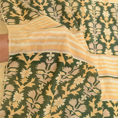 Sanskriti Vintage Sarees Cream Indian Blend Silk Printed Sari Soft Craft Sustainable Fabric