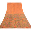 Sanskriti Vintage Sarees Saffron 100% Pure Silk Printed Sari Soft Craft Sustainable Fabric
