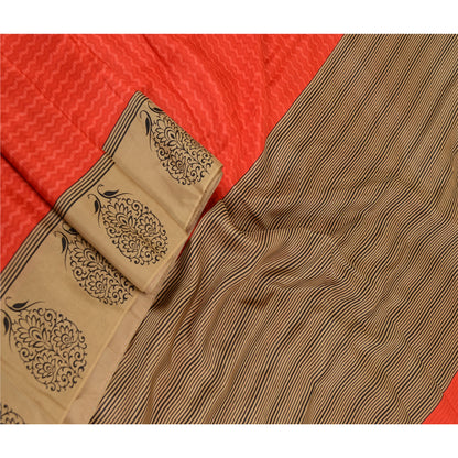 Sanskriti Vintage Sarees Red Pure Silk Printed Sari Soft Floral 5yd Craft Sustainable Fabric