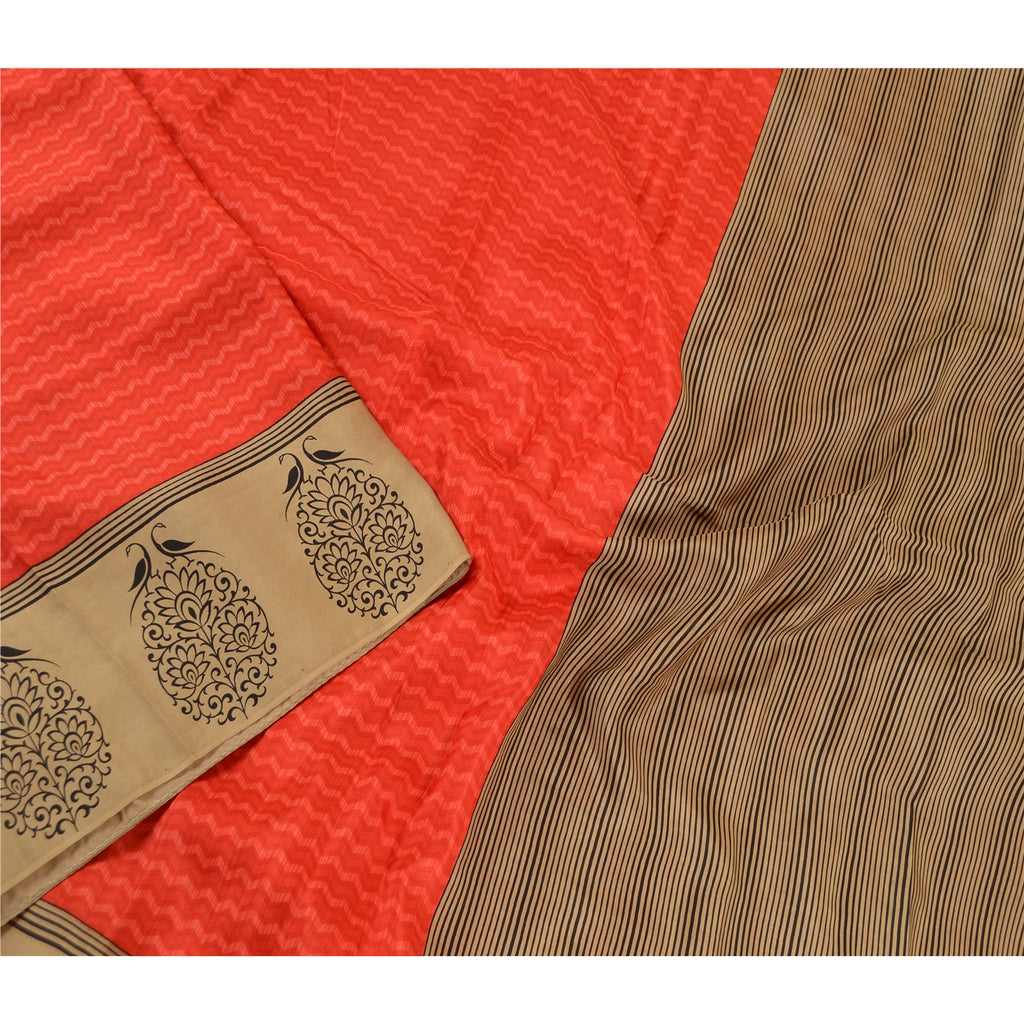 Sanskriti Vintage Sarees Red Pure Silk Printed Sari Soft Floral 5yd Craft Sustainable Fabric