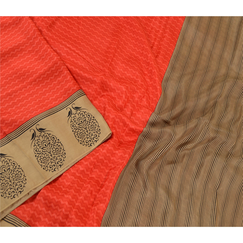 Sanskriti Vintage Sarees Rød Ren Silke Trykt Sari Blød Blomsterprint 5 m Håndværk Bæredygtigt Stoff