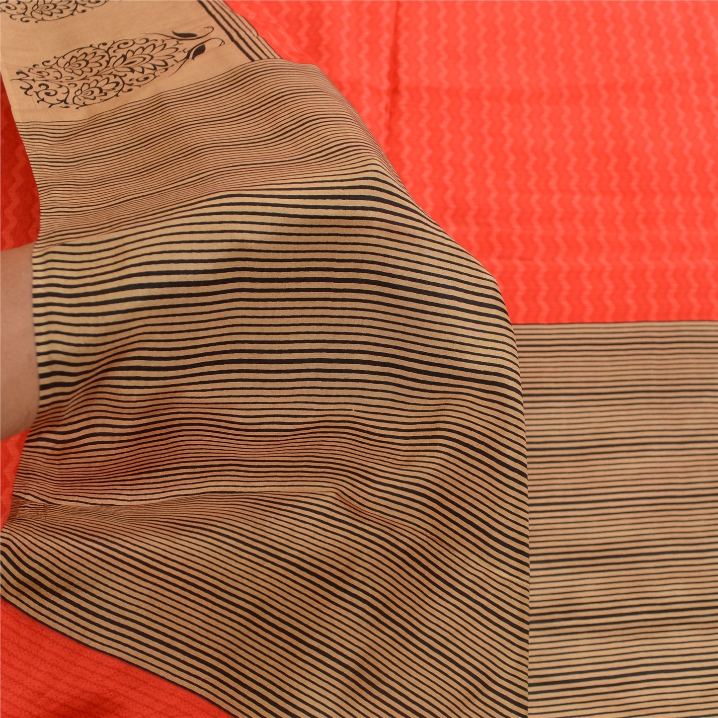 Sanskriti Vintage Sarees Red Pure Silk Printed Sari Soft Floral 5yd Craft Sustainable Fabric