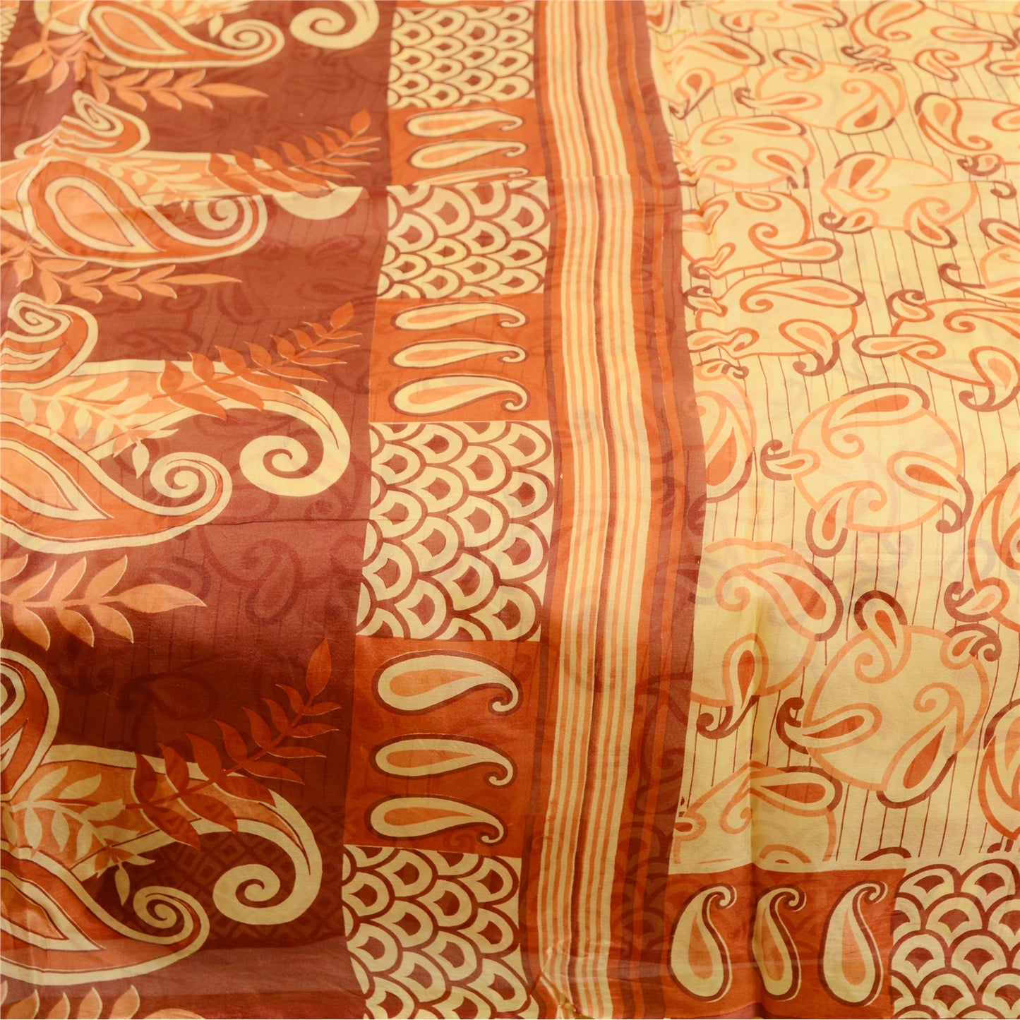 Sanskriti Vintage Sarees Beige 100% Pure Silk Printed Sari Floral Craft Sustainable Fabric