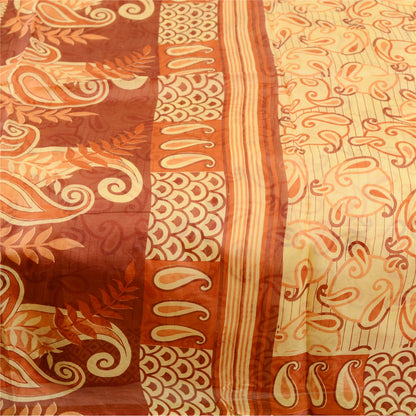 Sanskriti Vintage Sarees Beige 100% Pure Silk Printed Sari Floral Craft Sustainable Fabric