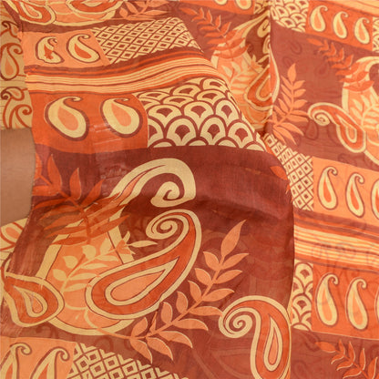 Sanskriti Vintage Sarees Beige 100% Pure Silk Printed Sari Floral Craft Sustainable Fabric