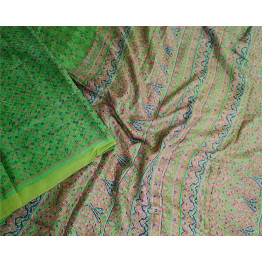 Sanskriti Vintage Sarees Indian Green Pure Silk Printed Sari Soft Craft Sustainable Fabric