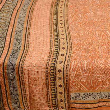 Sanskriti Vintage Sarees Orange Pure Silk Printed Sari Floral Soft Craft Sustainable Fabric