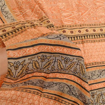Sanskriti Vintage Sarees Orange Pure Silk Printed Sari Floral Soft Craft Sustainable Fabric