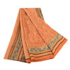 Sanskriti Vintage Sarees Orange Pure Silk Printed Sari Floral Soft Craft Sustainable Fabric