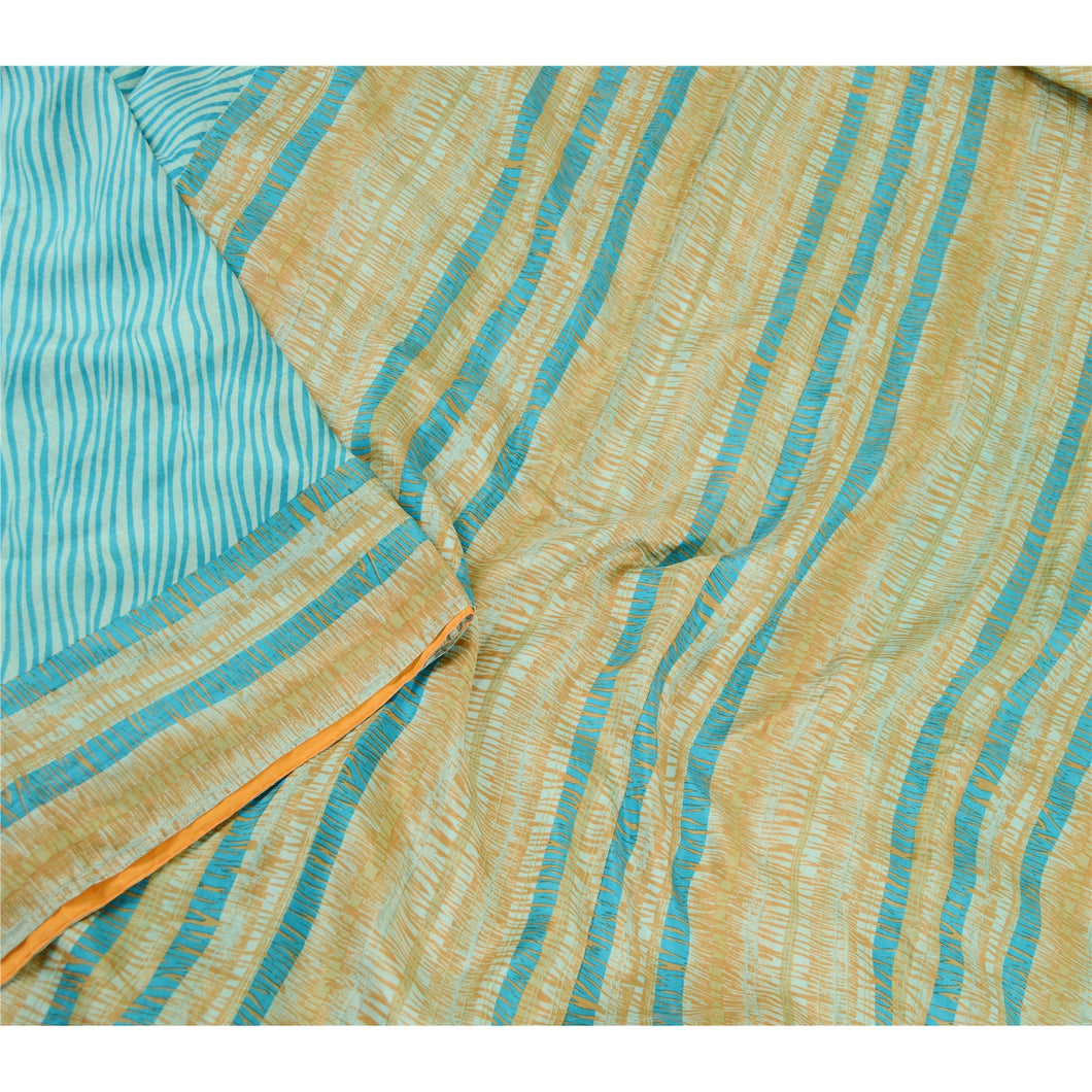 Sanskriti Vintage Sarees Leheria Printed Blue Pure Silk Sari Soft Craft Fabric