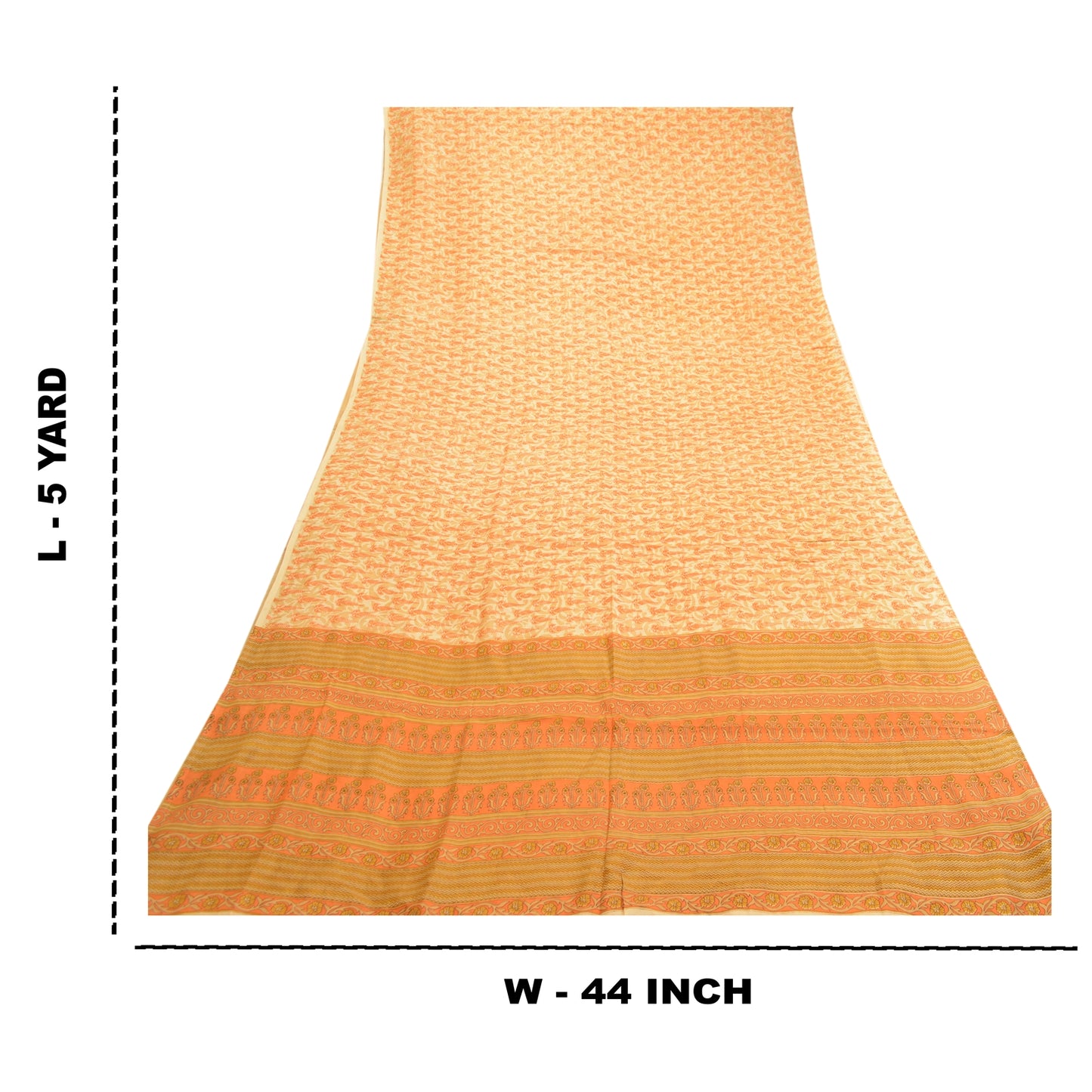 Sanskriti Vintage Sarees Cream 100% Pure Silk Printed Sari Floral Craft Sustainable Fabric