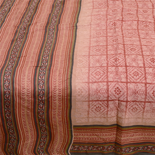 Sanskriti Vintage Sarees Pink Pure Silk Printed Sari Floral Soft Craft Sustainable Fabric