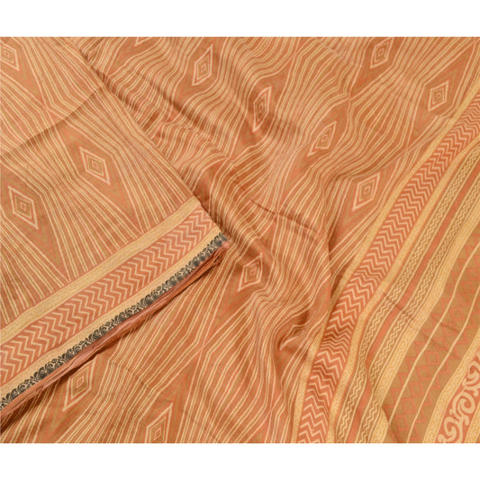 Sanskriti Vintage From India Sarees Orange Pure Silk Printed Sari Craft Sustainable Fabric