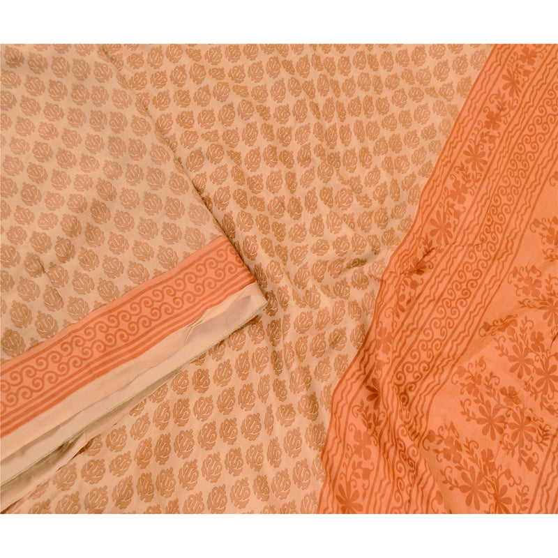 Sanskriti Vintage Sarees Brown 100% Pure Silk Printed Sari 5yd Soft Craft Sustainable Fabric