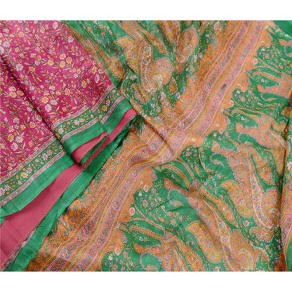 Sanskriti Vintage Sarees Hot Pink 100% Pure Silk Printed Sari Soft Craft Sustainable Fabric