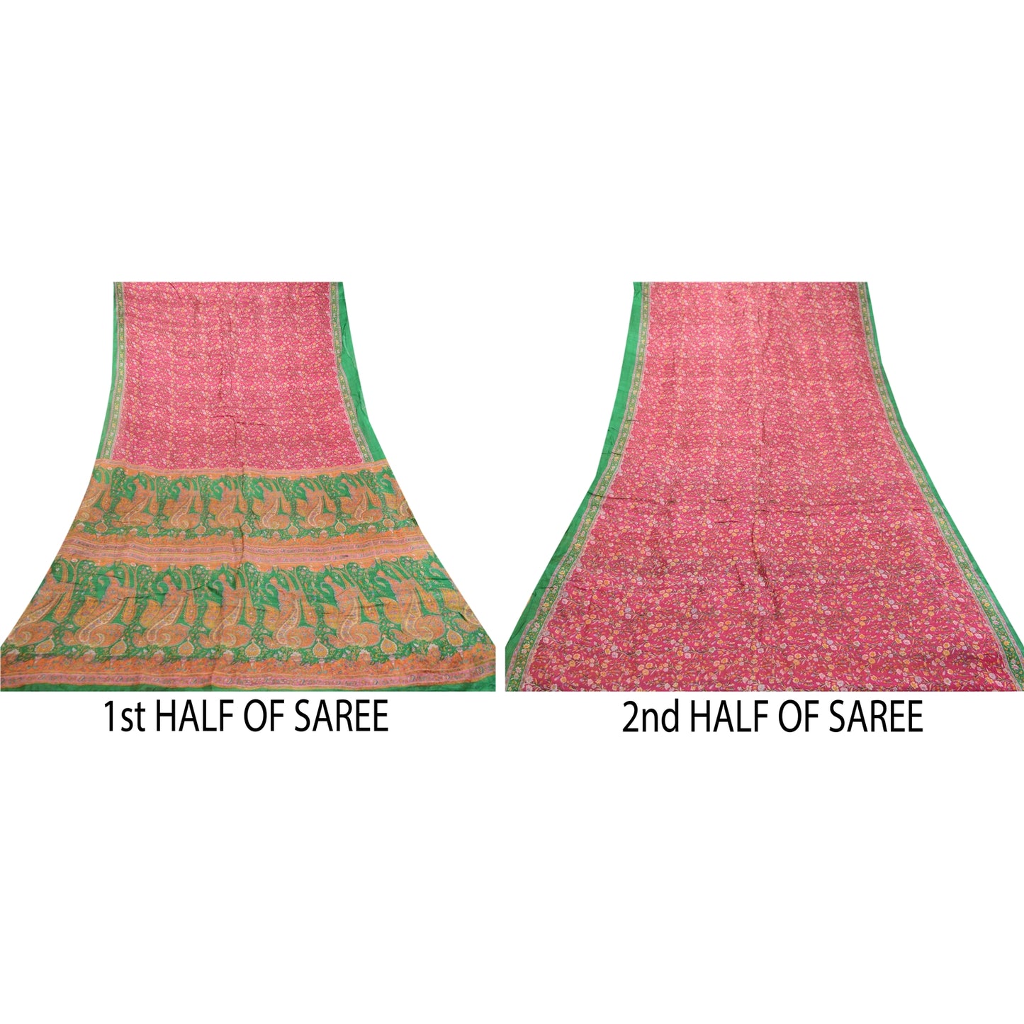 Sanskriti Vintage Sarees Hot Pink 100% Pure Silk Printed Sari Soft Craft Sustainable Fabric