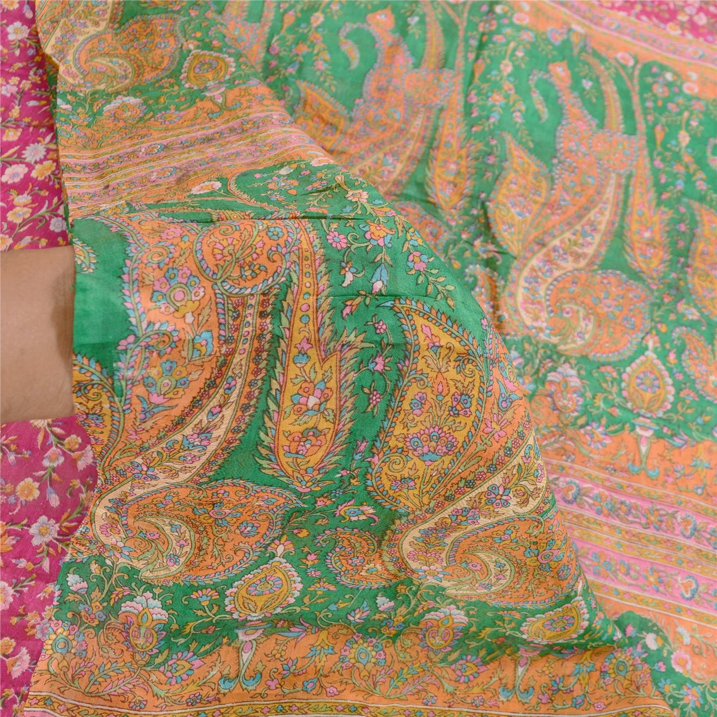 Sanskriti Vintage Sarees Hot Pink 100% Pure Silk Printed Sari Soft Craft Sustainable Fabric