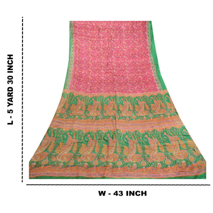 Sanskriti Vintage Sarees Hot Pink 100% Pure Silk Printed Sari Soft Craft Sustainable Fabric
