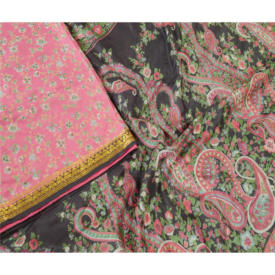 Sanskriti Vintage Sarees Pink Pure Silk Quilting Felting Craft Fabric Print Sari