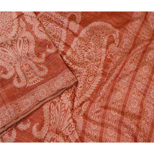 Sanskriti Vintage Sarees From India Dark Red Pure Silk Printed Sari Craft Sustainable Fabric