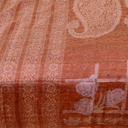 Sanskriti Vintage Sarees From India Dark Red Pure Silk Printed Sari Craft Sustainable Fabric