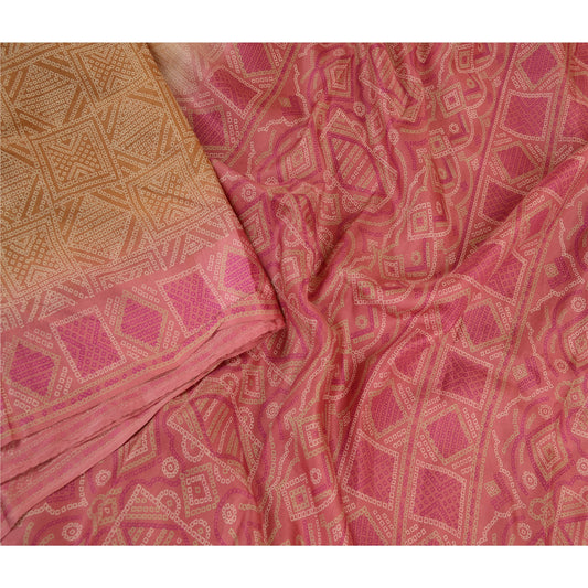 Sanskriti Vintage Sarees Brown Bandhani Printed Pure Silk Sari Soft Craft Sustainable Fabric