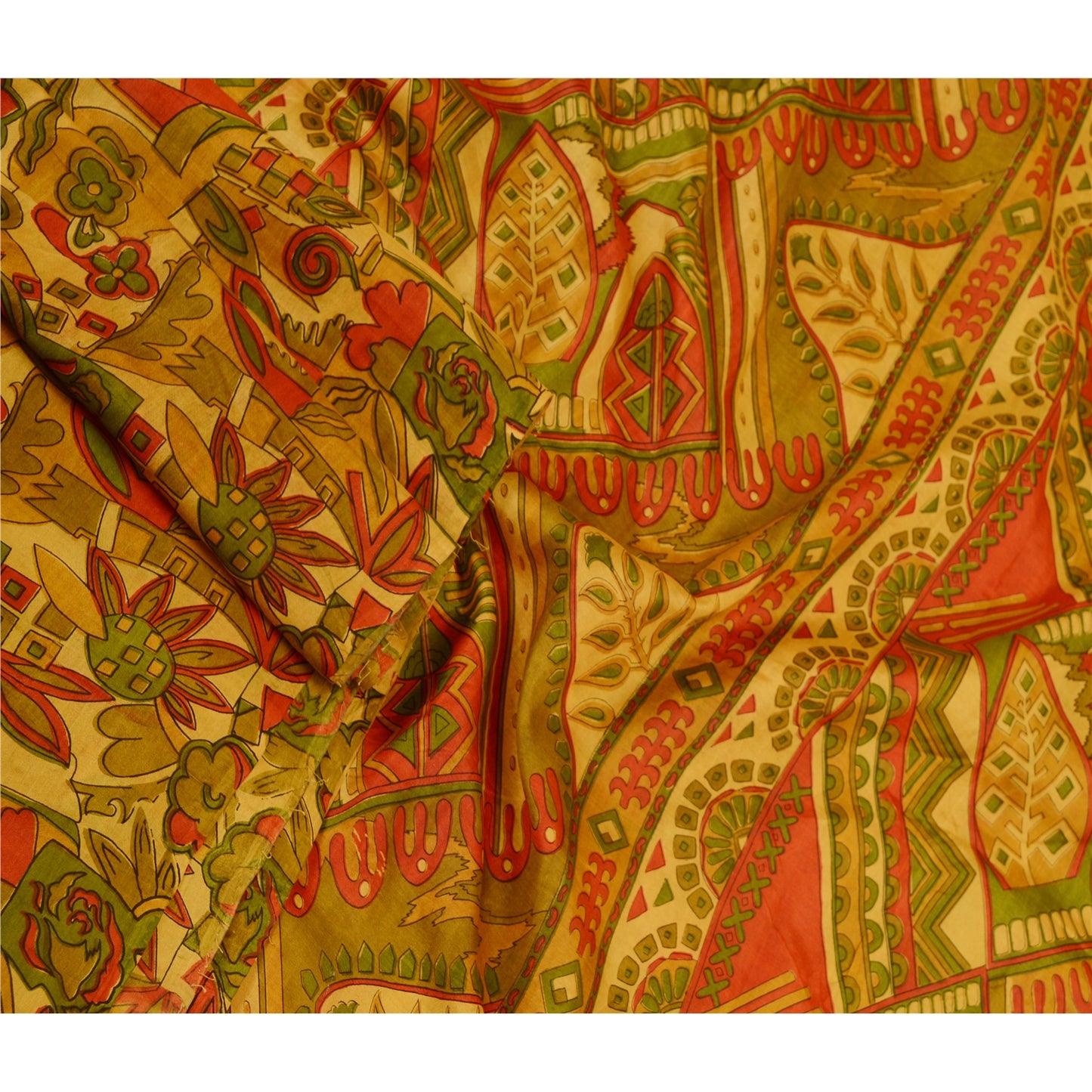 Sanskriti Vintage Sarees Safran Indisk Ren Silke Trykt Sari Blødt Håndværk Bæredygtigt Stoff