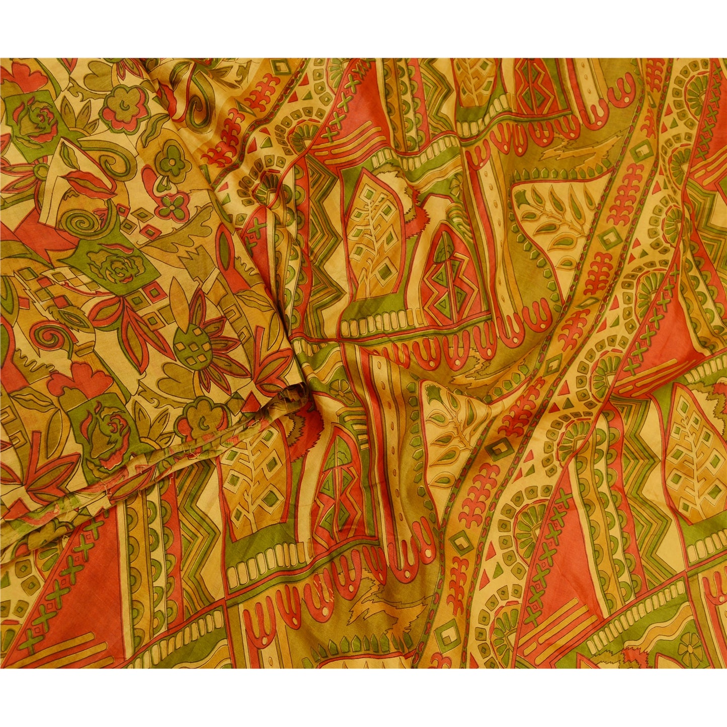 Sanskriti Vintage Sarees Safran Indisk Ren Silke Trykt Sari Blødt Håndværk Bæredygtigt Stoff